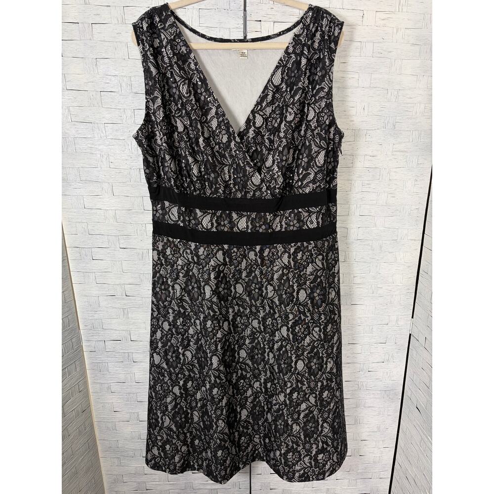 AA studio women's dress V-neck‎ lace overlay fit & flare sequins dark romantic
